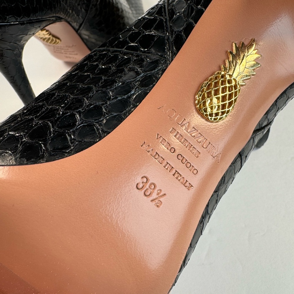 Aquazzura Black Snakeskin Pointed Toe Bootie with Leopard Print Cuff - Picture 10 of 12
